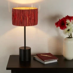 Raffia Table Lamp - Pink & Black -Home Lighting 13525822 6394956834877017