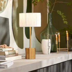 Raffia Table Lamp - White & Gold -Home Lighting 13525827 1135042052933660