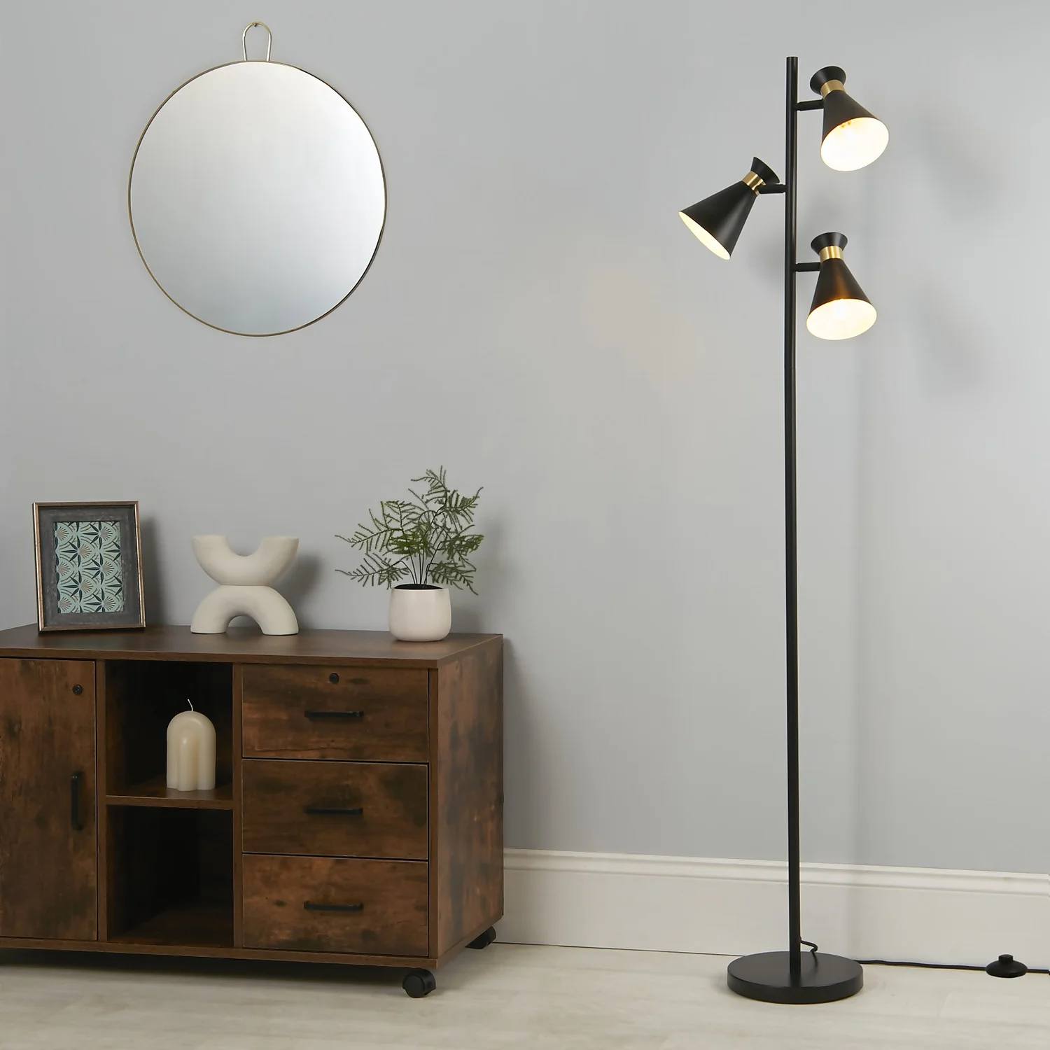 Balham 3 Light Floor Lamp - Black & Brass 3 Balham 3 Light Floor Lamp - Black & Brass