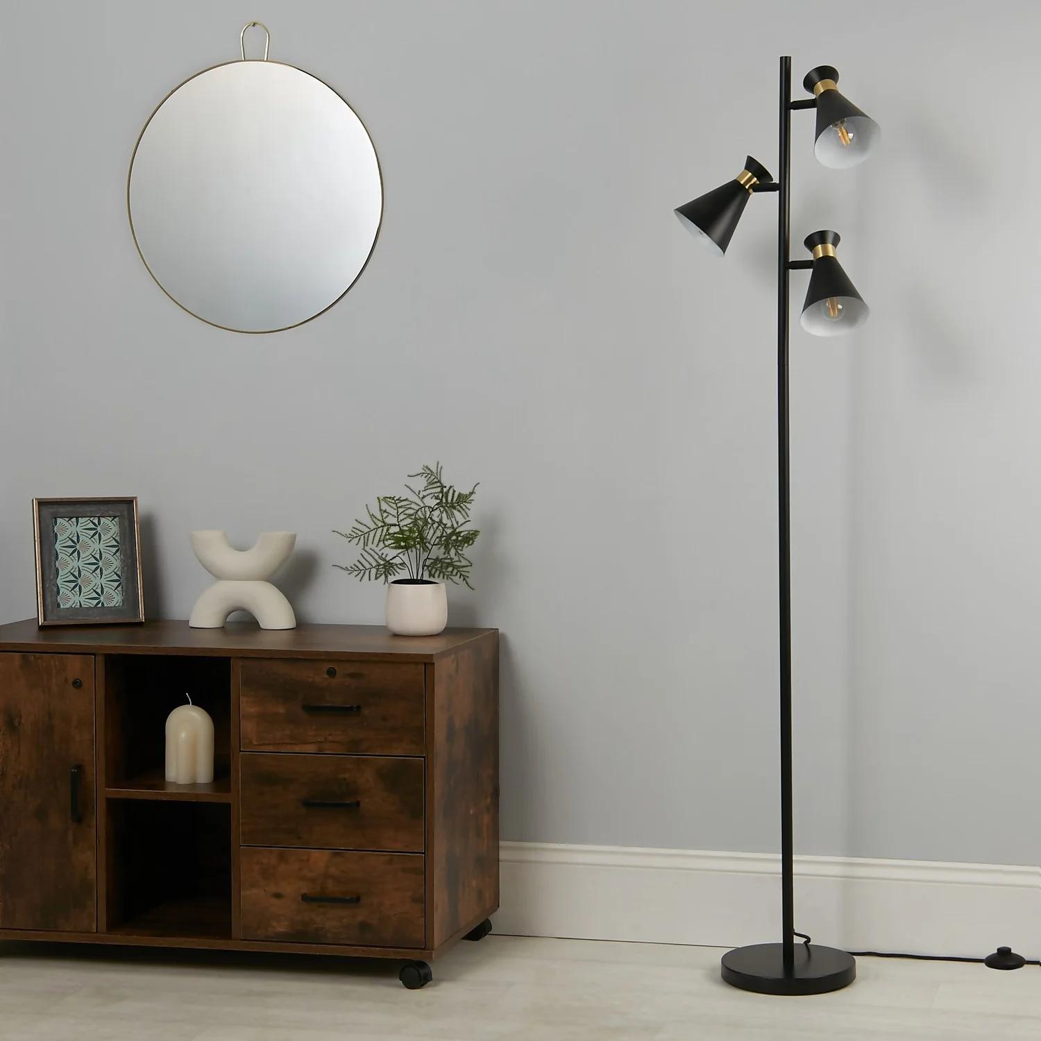 Balham 3 Light Floor Lamp - Black & Brass 5 Balham 3 Light Floor Lamp - Black & Brass - Image 3