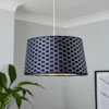Mia Velvet 43cm Patterned Lamp Shade - Navy -Home Lighting 13751366 1894969498969071