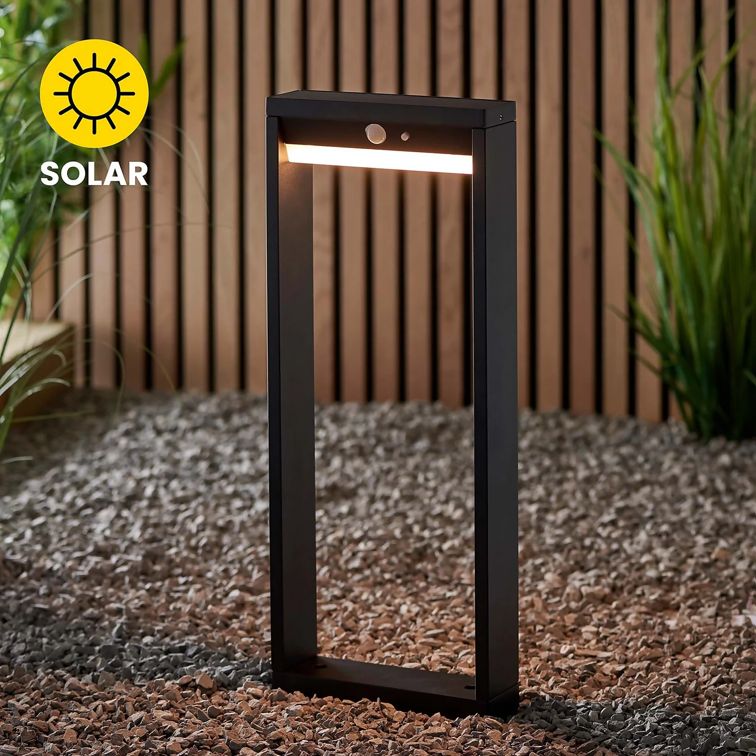 Dannah 50cm Photocell & PIR Solar Outdoor Floor Light - Black 3 Dannah 50cm Photocell & PIR Solar Outdoor Floor Light - Black