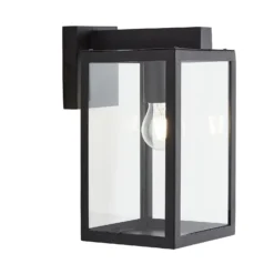 Hestia E27 Glass Panel Outdoor Box Lantern - Black -Home Lighting 13924362 3034980109311375