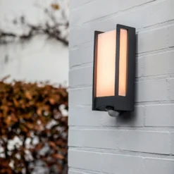 Lutec Qubo LED Outdoor Wall Light With PIR Motion Sensor - Anthracite -Home Lighting 13950215 3414993052600097