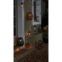 Homebase Edit Brown Rattan Solar Lantern - 31cm -Home Lighting 13956313 1665022633937383