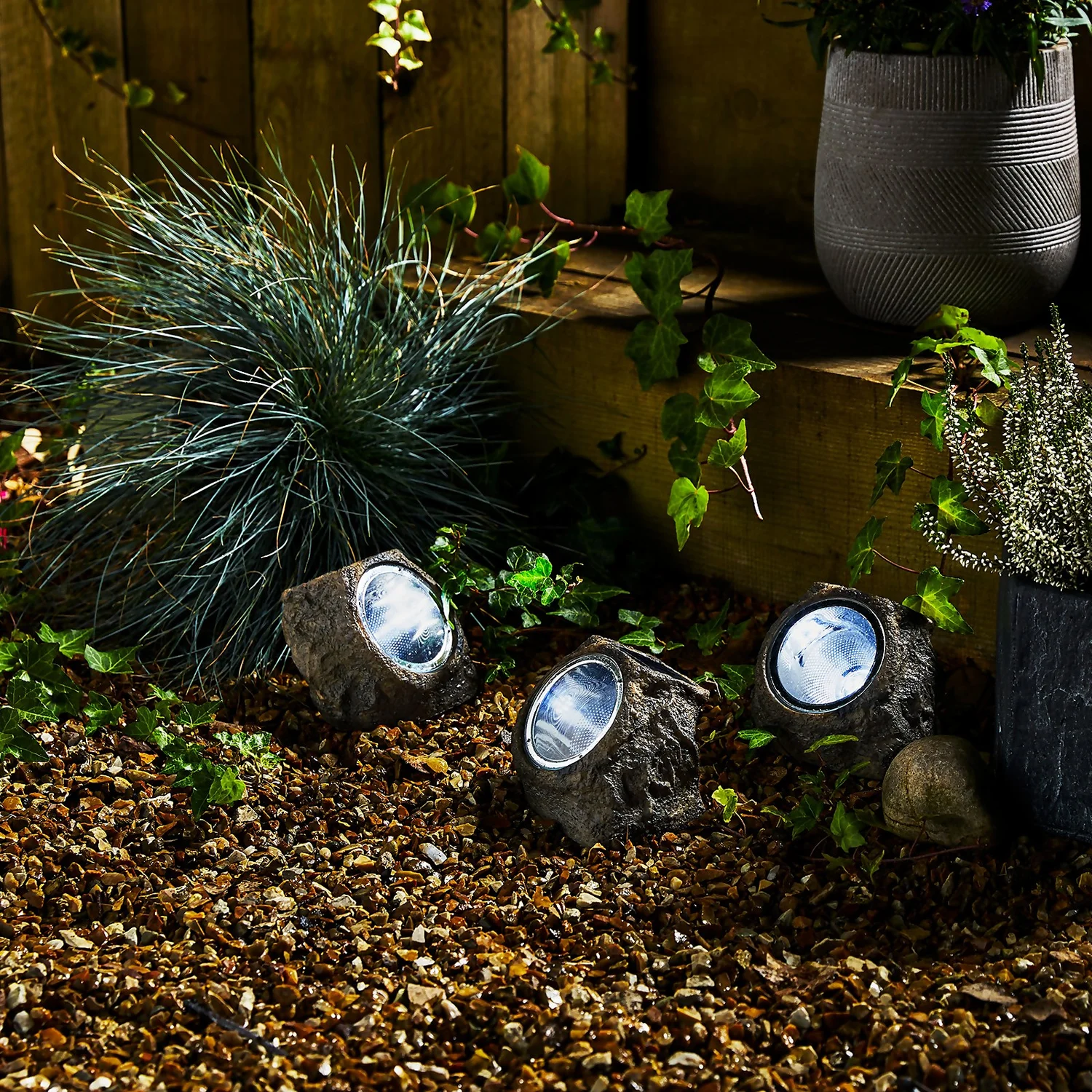 Homebase Edit Large Rock Solar Lights - Pack Of 3 3 Homebase Edit Large Rock Solar Lights - Pack Of 3