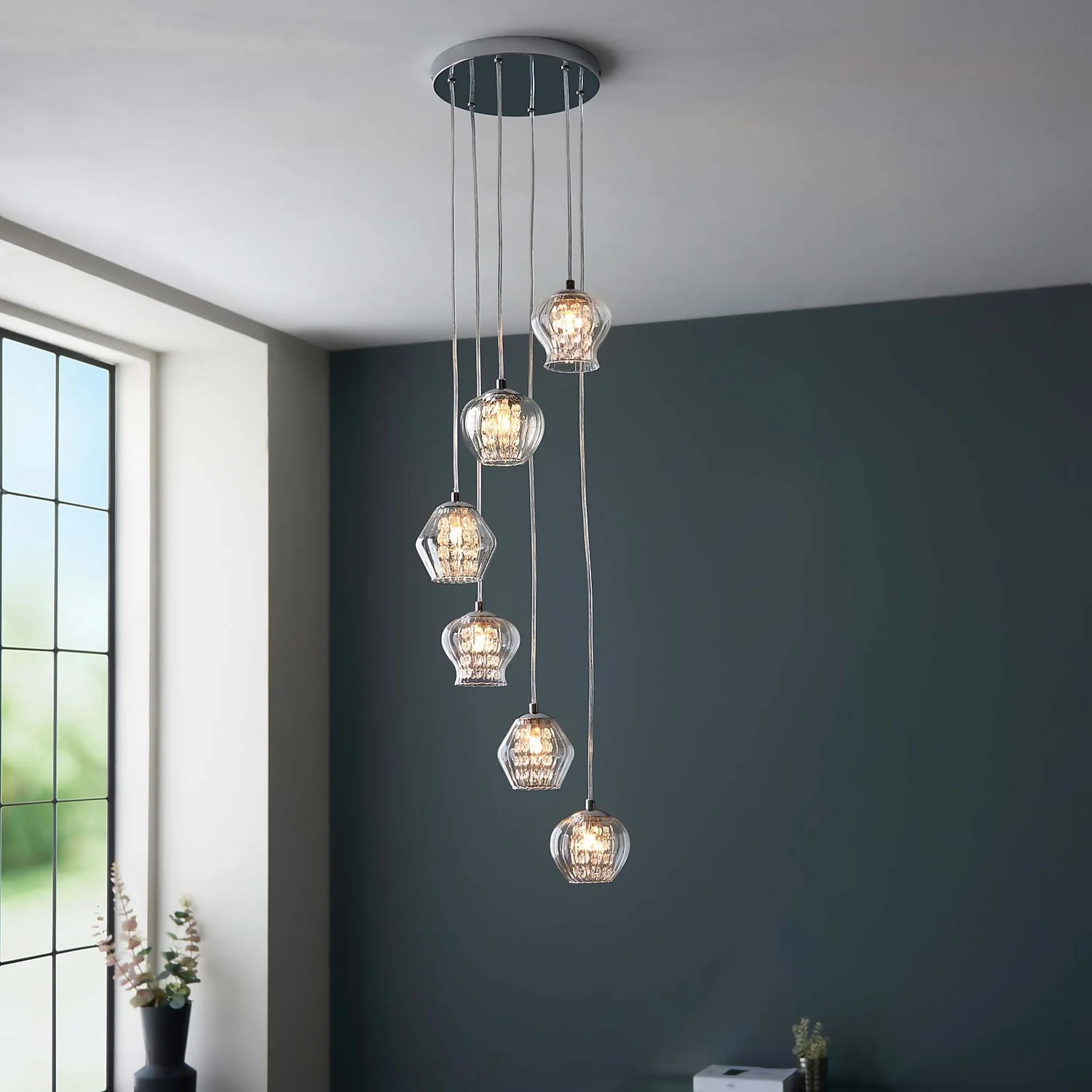 Clashmore Cluster Pendant Ceiling Light - Chrome Effect 3 Clashmore Cluster Pendant Ceiling Light - Chrome Effect