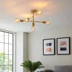 Logie Semi Flush Ceiling Light - Brass Effect -Home Lighting 14301818 3405038438917240